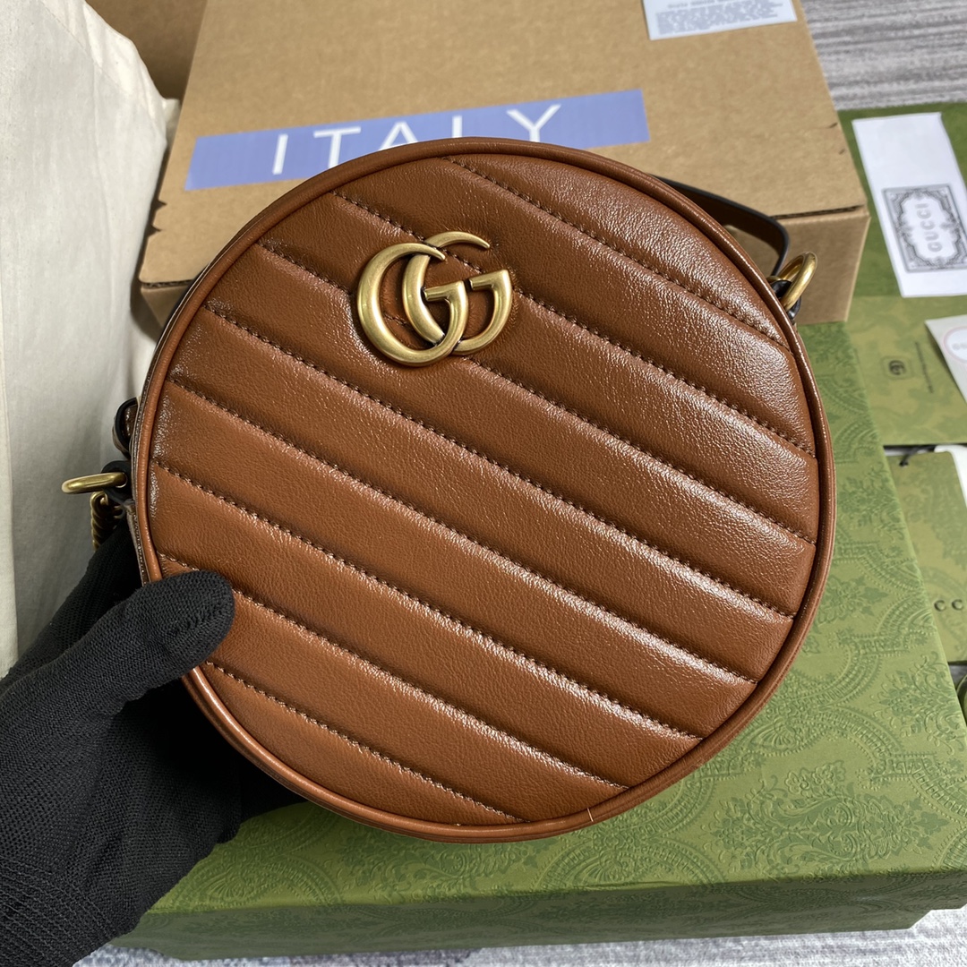 Gucci GG Marmont Mini Round Shoulder Bag 550154 Brown